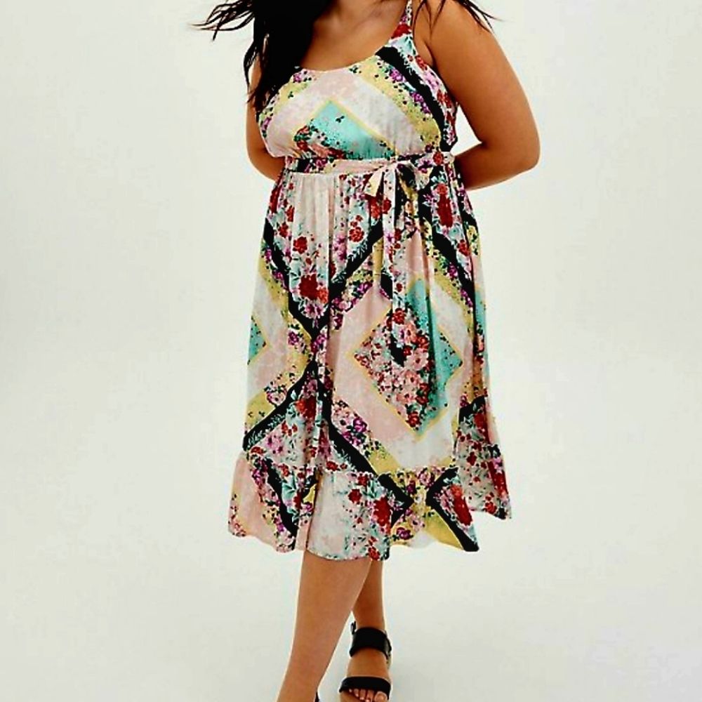 Torrid Multi Scarf Print Midi Challis Shirred Dress